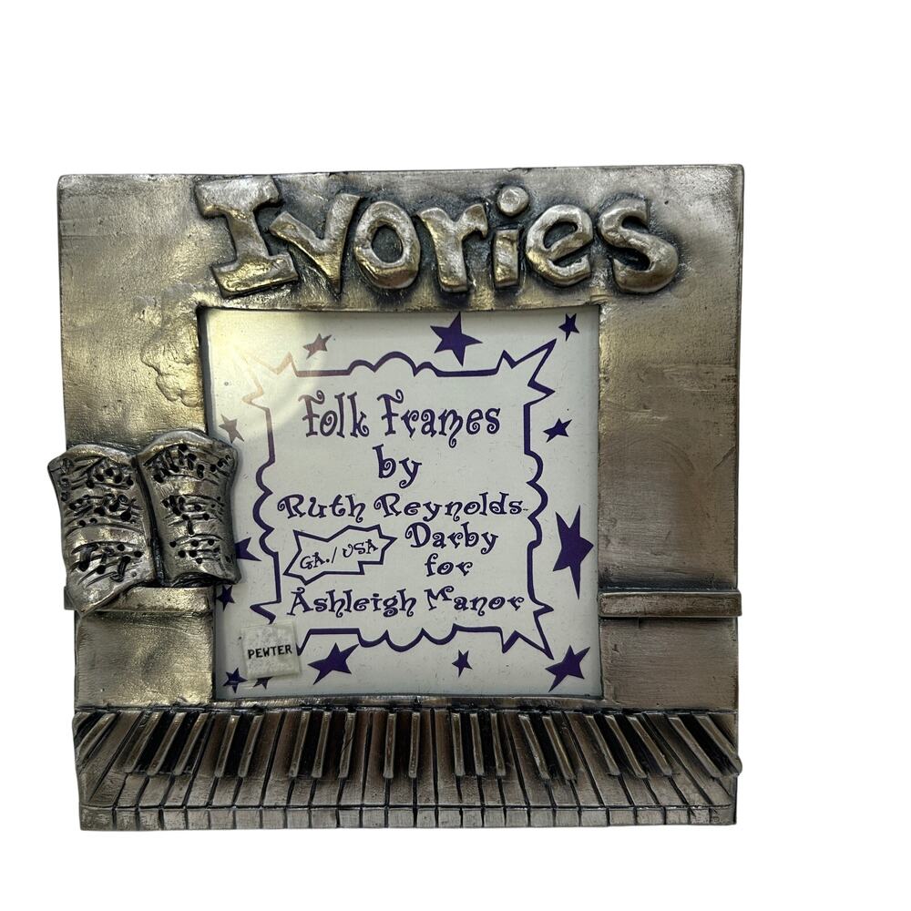 Ivories Folk Frames Ruth Reynolds Darby Pewter 5x5” standing Photo Frame Piano